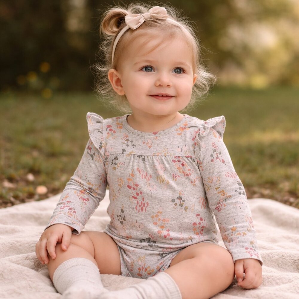 Carter’s Bodysuit 24M Long Sleeve Ruffle Fit Mushroom Print Naturecore